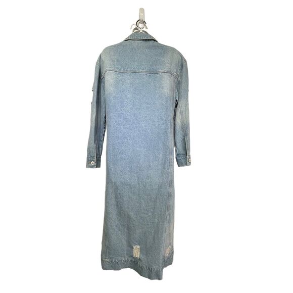 modest barbie distressed long denim trench coat  jacket dress size S - Picture 6 of 11